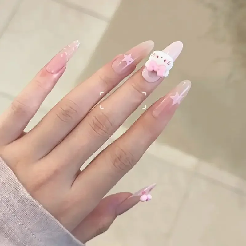 10pcs Kawai Hello Kitty Anime Kawaii Handmade Nail Sticker Cute Cartoon Sanrio Ins Y2k Fingers Wearing Decoration Gifts for Kids