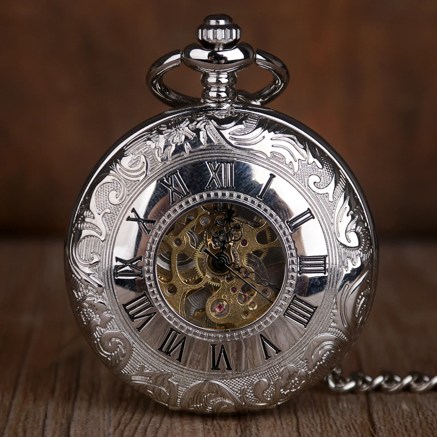 Luxury Silver Mechanical Pocket Watch Personalised Vintage 2 Sides Open Case Hot Selling Hand Wind Fob Watch relojes de bolsillo