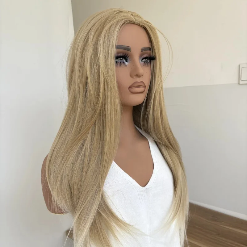 

100% Human Hair New Women's Long Natural Blond Straight Wig 24 Inch