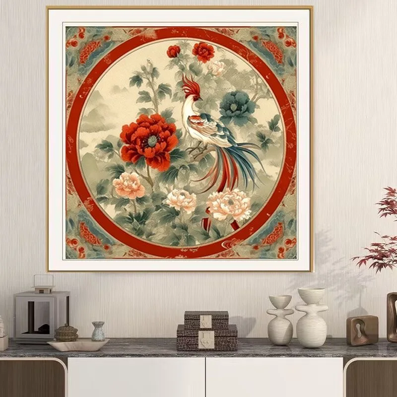 

50x50cm 2025 Peony Cross Stitch Kit -Chinese Royal Floral and Bird Blessing Embroidery Set for Needlework Handwork New Year Gift