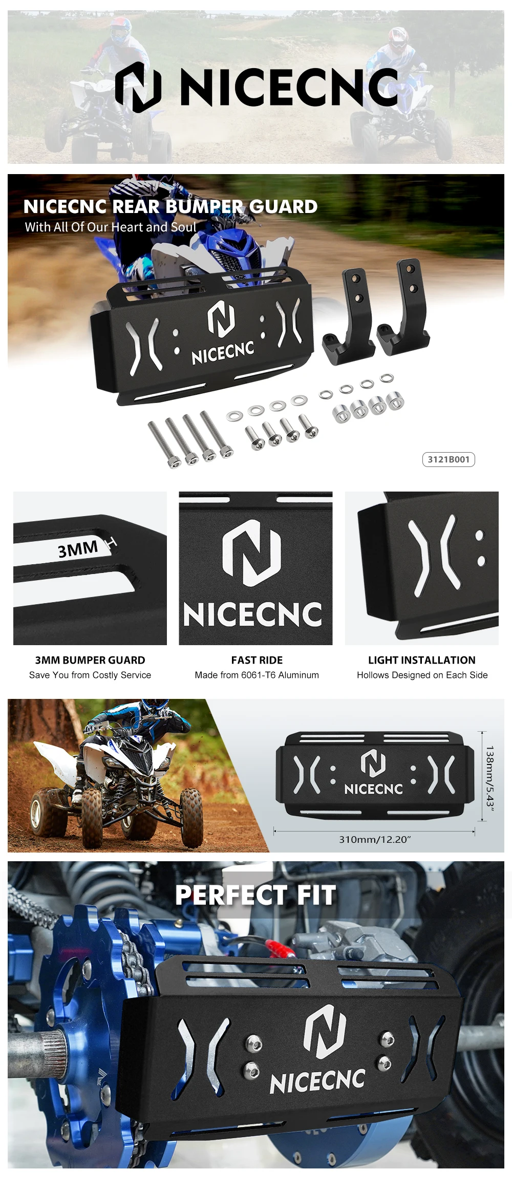 NICECNC Für Yamaha Raptor 700 Hinterer Stoßfänger Schutzgitter Für Yamaha Raptor 700R 2006-2026 ATV Zubehör Kettenschutz Aluminium – Detail 1