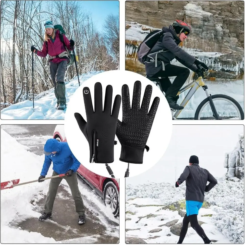 Durable Polyester USB Heated Gloves Waterproof Adjustable Rechargeable Gloves Reusable Non-Slip Touchscreen Gloves for Winter