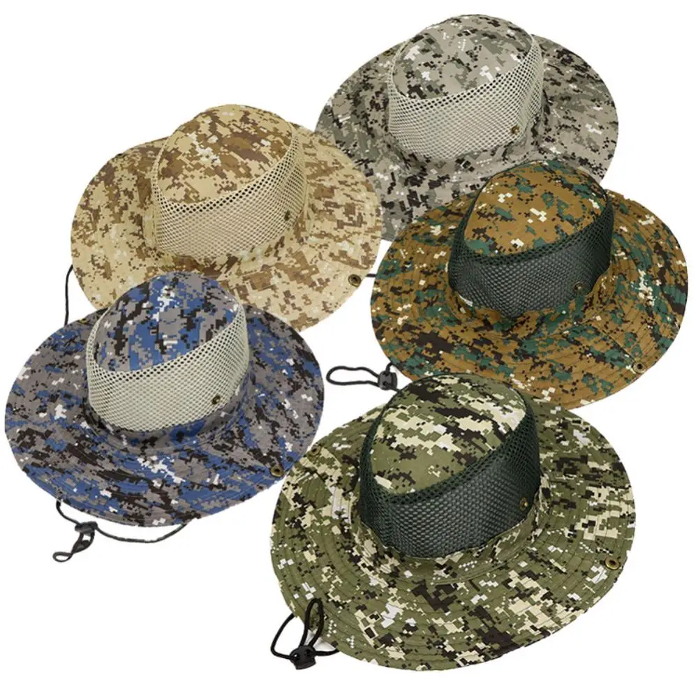 Outdoor Breathable Mesh Camouflage Bucket Hat Sun Fishing Hiking Cap Боевая шляпа