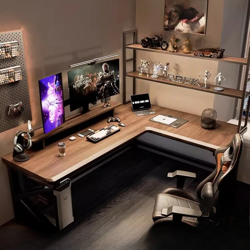

Solid wood corner computer desk desktop home bedroom L-shaped double desk corner American e-sports table desk