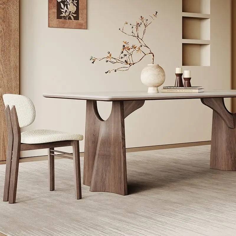 

2025 new rock slab dining table rectangular household simple modern Italian light luxury wabi **** wind solid wood