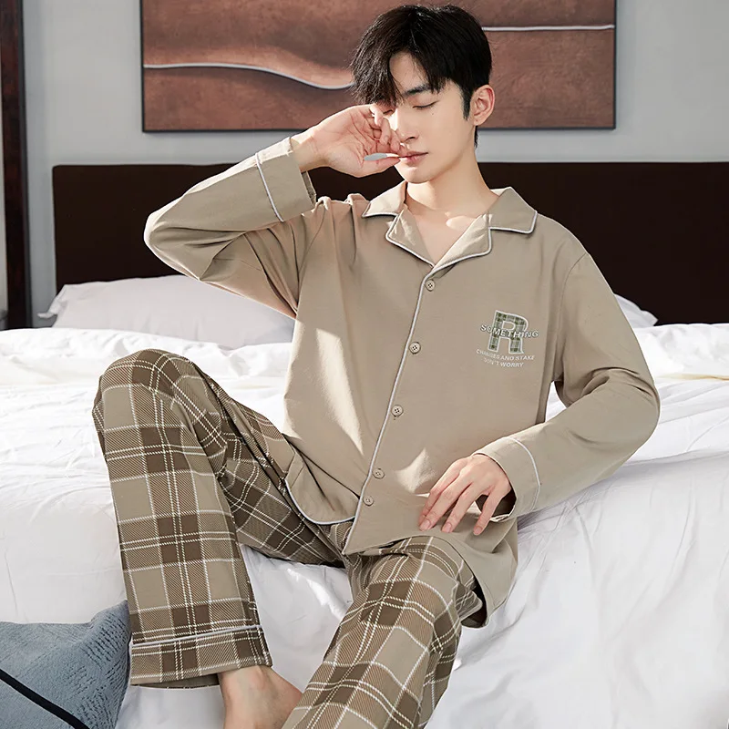 2023 Pajamas Set For Men 100% Cotton Homewear Korean Fashion Cardigan Nightwear Spring Pijama Set pijama masculino pyjama homme