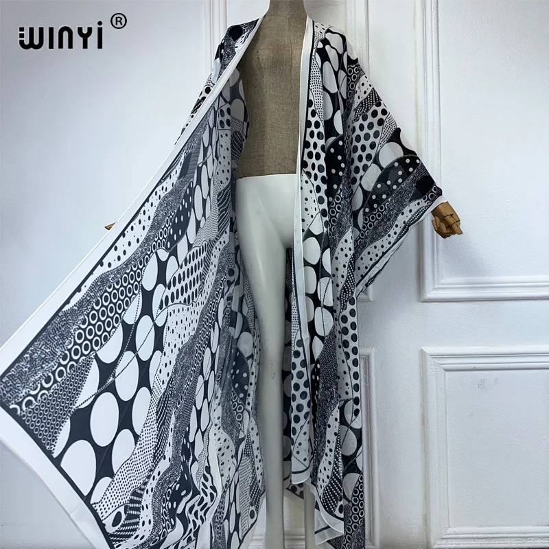 WINYI-Kimono estampado para mujer, cárdigan bohemio de verano, blusa abaya de Dubái, vestidos africanos elegantes para playa