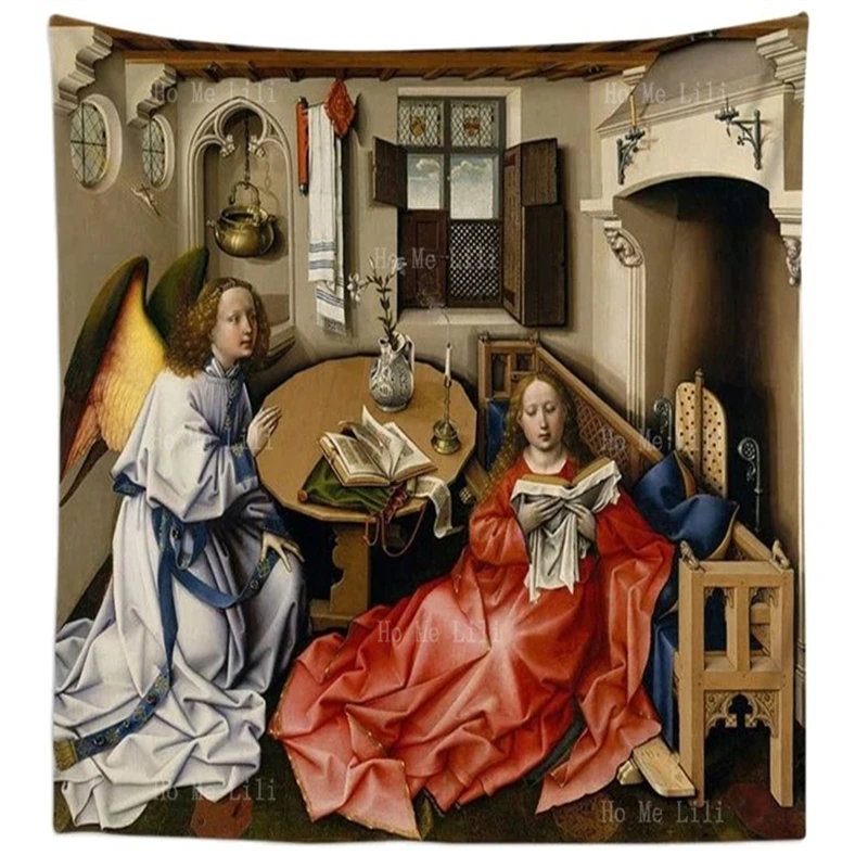 Annunciation Tapestry Wall Hanging Triptych Workshop Robert Campin Northern Renaissance Art Chakra Decorations Bedroom Dorm