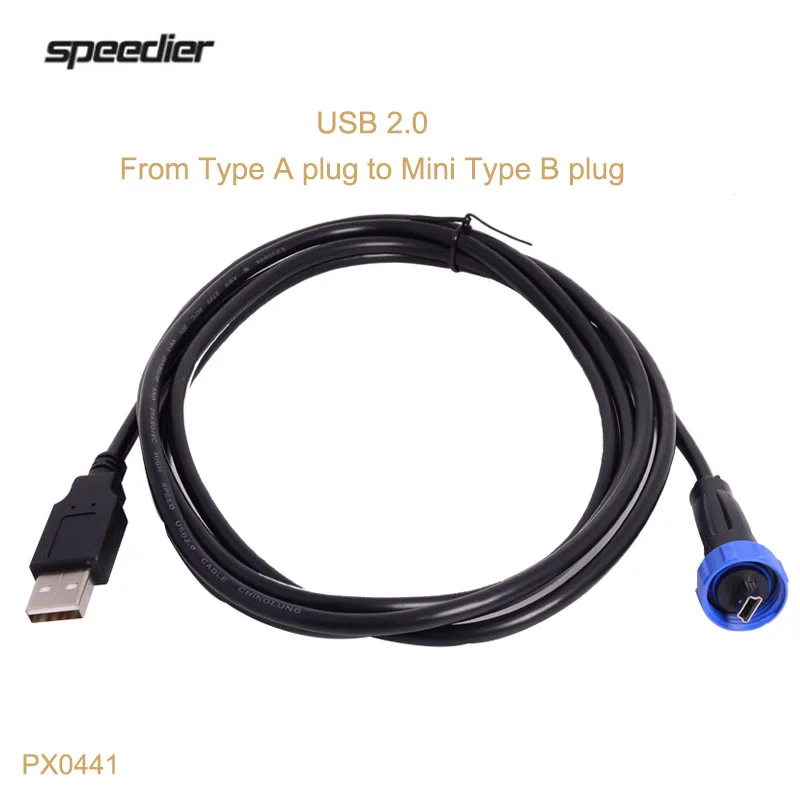 PX0441 Male Mini USB B (Mountable) To Male USB A Cable USB 2.0 2m IP68 Waterproof