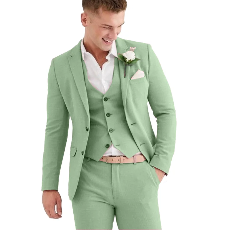 

Lansboter Men Suit 3 Pieces With Lapel Solid Business Daily Slim For Wedding Groom Banquet Work Jacket Vest With Pants