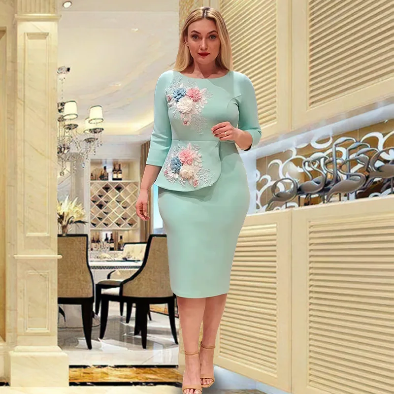 Autumn Elegent African Wedding Party Dresses for Women African Half Sleeve O-neck White Pink Bodycon Dress African Clothes Women