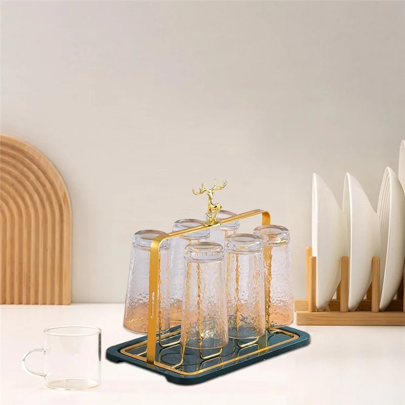 ABZV-Designs Functional Drainage Drainer Stand,Glass Cup Holder Dining Room Organization Gold