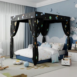 Queen/Twin Unique printing design Four Corner Post Canopy Bed Curtains Sheer Canopy for boys Girls Bedroom Decoration Windproof