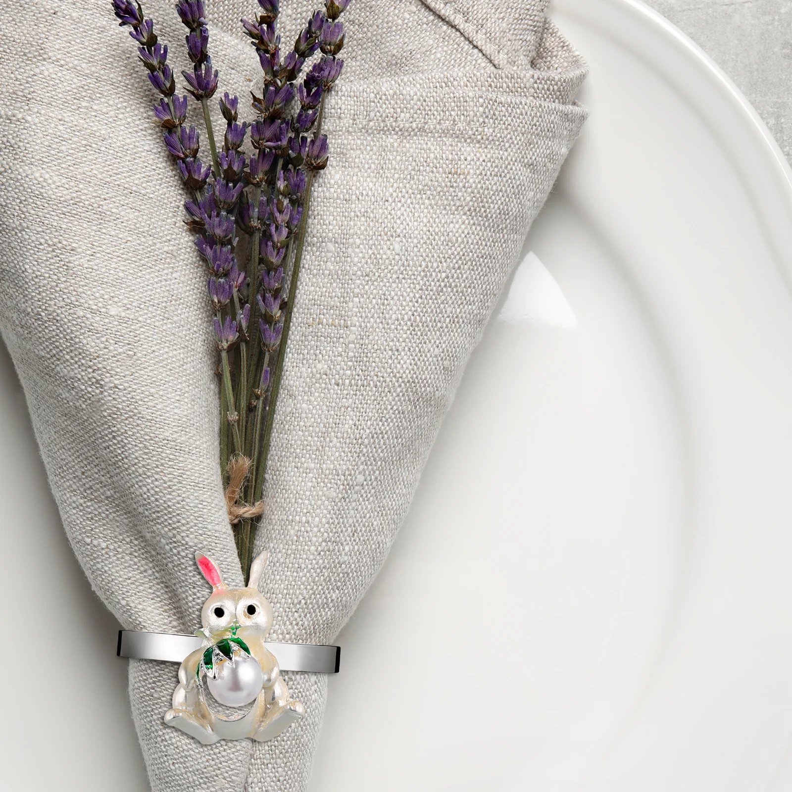 

6Pcs Alloy Pearl Napkin Rings Decorative Serviette Buckles Chic Party Restaurant Accessories Bunny Napkin Rings