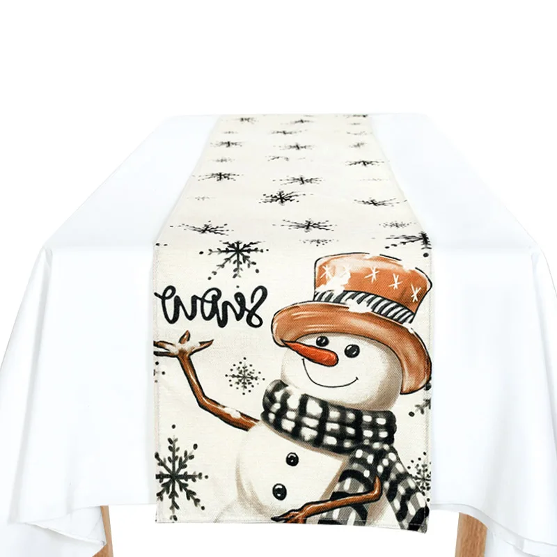 

Linen Christmas Table Runner Snowman Xmas Tree Dining Tablecloth Home Christmas Decoration Gift 2024 Navidad Noel New Year