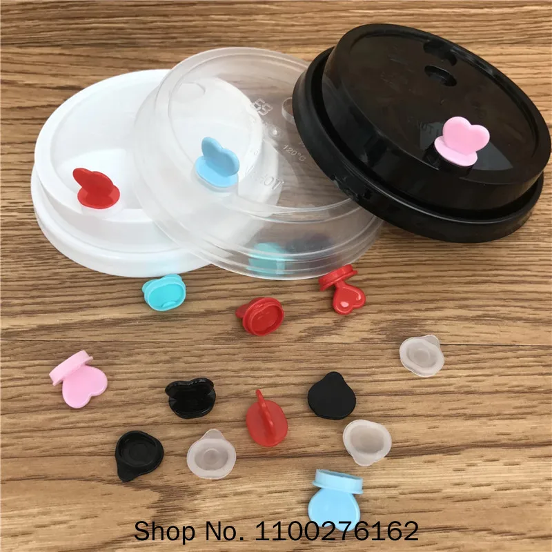 Disposable Coffee Cup Injection Cap Heart Shape Blue Red Black Pink Leakproof Cup Cover Love Plug Creative Decoration Stoppers