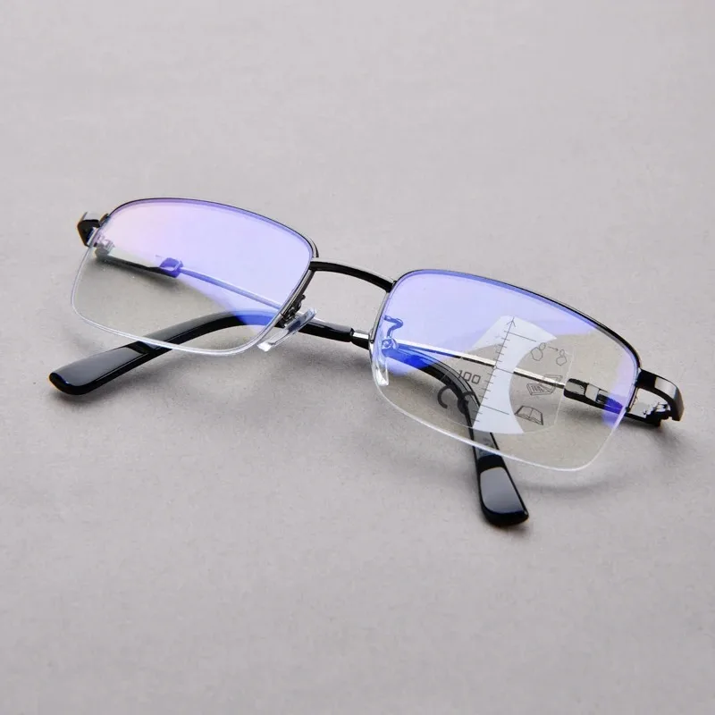 Weiche multifokale progressive Lesebrille, Anti-Blaulicht-Multifokalbrille für ältere Menschen, Herren- und Damenbrille mit großem Rahmen
