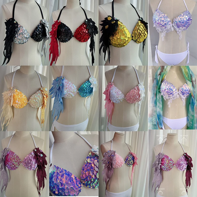 

New Handmade Sequin Mermaid Corset Multi-Style Mermaid Fish Scale Bikini Diving Photo Ocean Museum Mermaid Bra