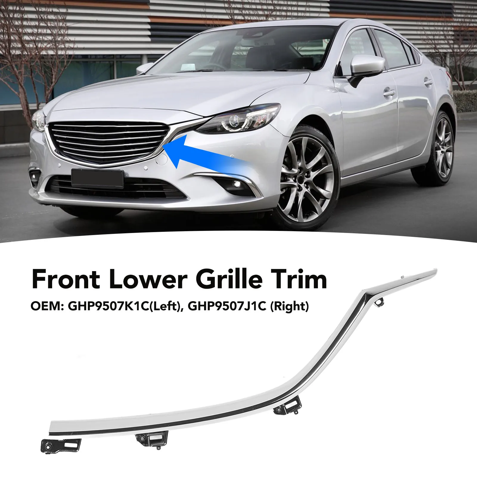 Front Grille Molding Front Lower Grille Trim Chrome Exquisite Look Grille Molding Trim Replacement for  6 2014 to 2017​