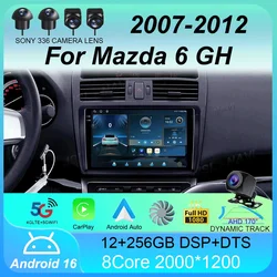 Carplay Auto Android 16 For Mazda 6 GH 2007 2008 2009 2010 2011 2012 Multimedia GPS Car Radio Video Player Stereo 2din Head Unit