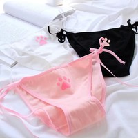 1/2/3/6pcs Women's Sexy Bandage Cotton Underwear Cute Cat Claw Bow Cute Underwear Sexy Women'S Low Waist Adjustable Underwear