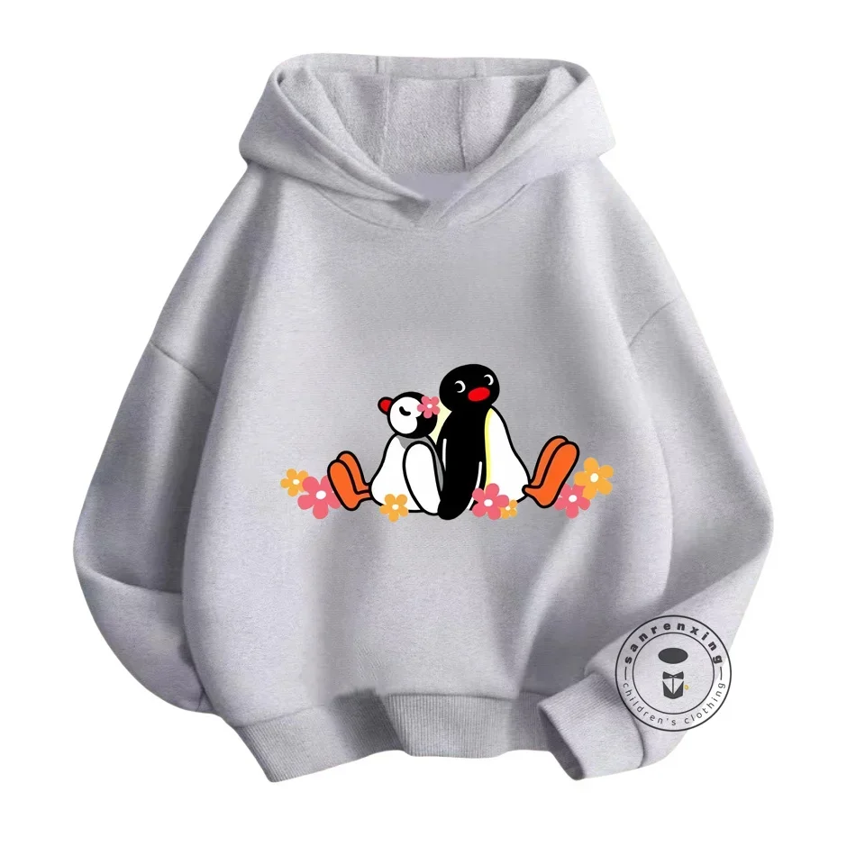 Adorable Fashion Pingu Animation-Inspired Hoodies with Cute Penguin Design Spring Autumn Long Sleeve Loose Fit for Trendy Kids