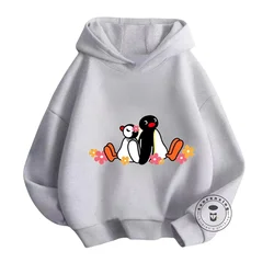 Adorable Fashion Pingu Animation-Inspired Hoodies with Cute Penguin Design Spring Autumn Long Sleeve Loose Fit for Trendy Kids