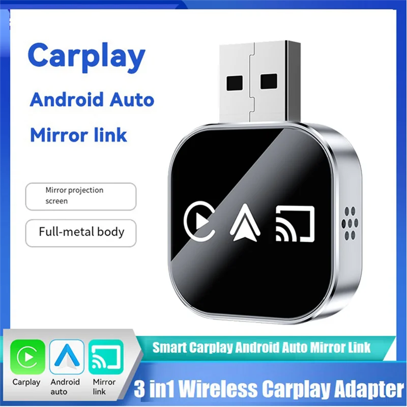 Adapter CarPlay USB B27B 3 w 1, bezprzewodowy Smart Mirror Link, Android Auto, Plug and Play Dongle B