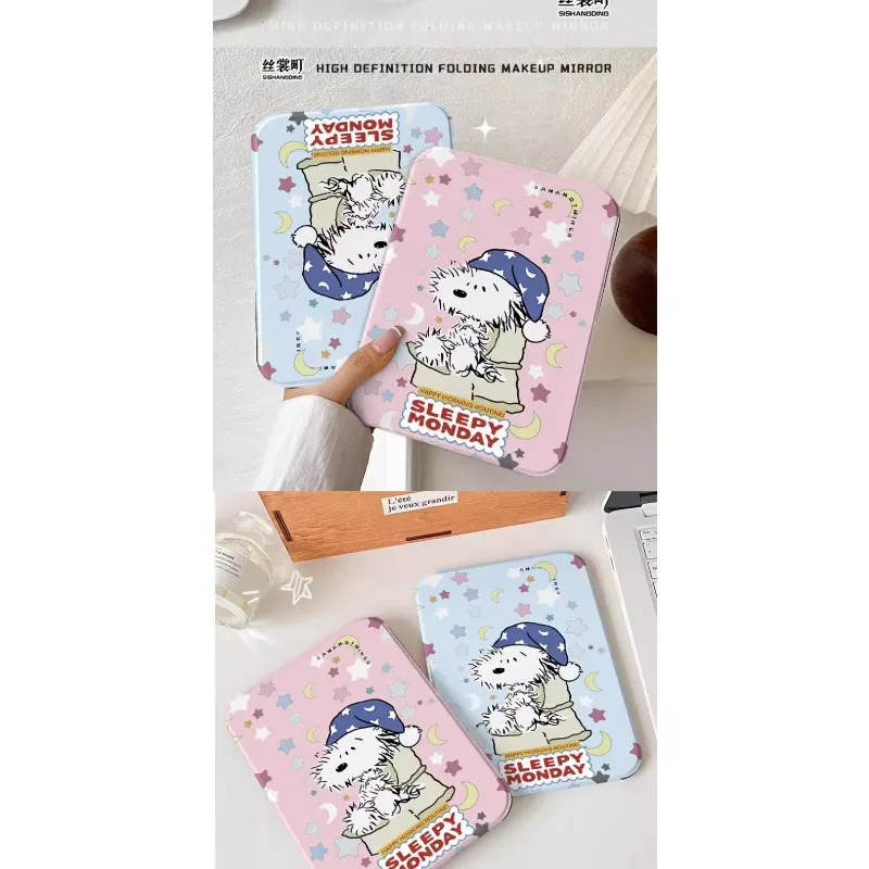 الكرتون سنوبي للطي مرآة لوضع مساحيق التجميل باب المنزل مكتب مزدوج الوجه متابعة الدائمة HD سطح المكتب سطح المكتب مرآة الفتيات هدية بالجملة