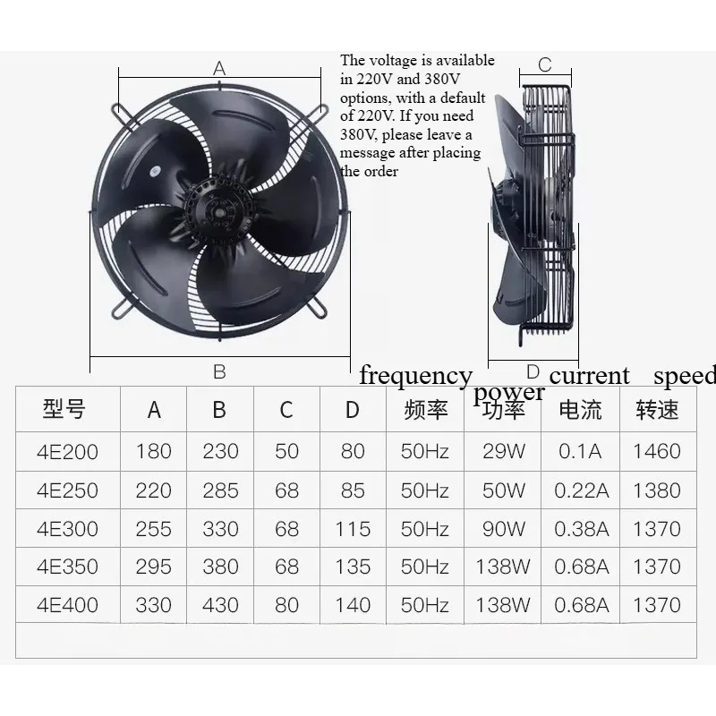 For External Rotor Axial Flow Fan 220V 380V Brushless Motor Cold Storage Evaporator Freezer Radiator Condenser Fan