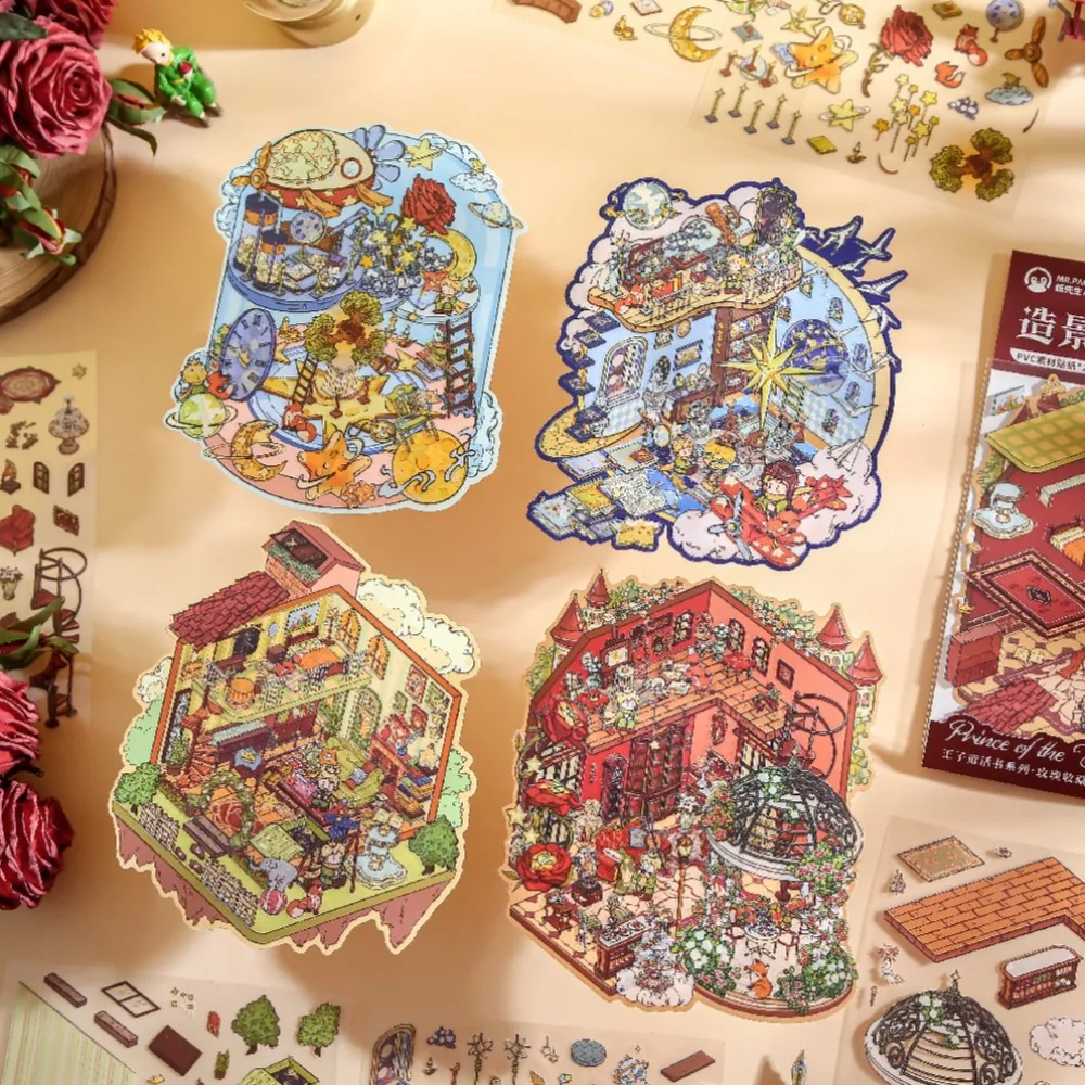 3D Mini Scene Stickers DIY Craft Decals Cute Cartoon Handmade Decor Stress Relief Toys Stickers for Kids Adults Journal Ornament