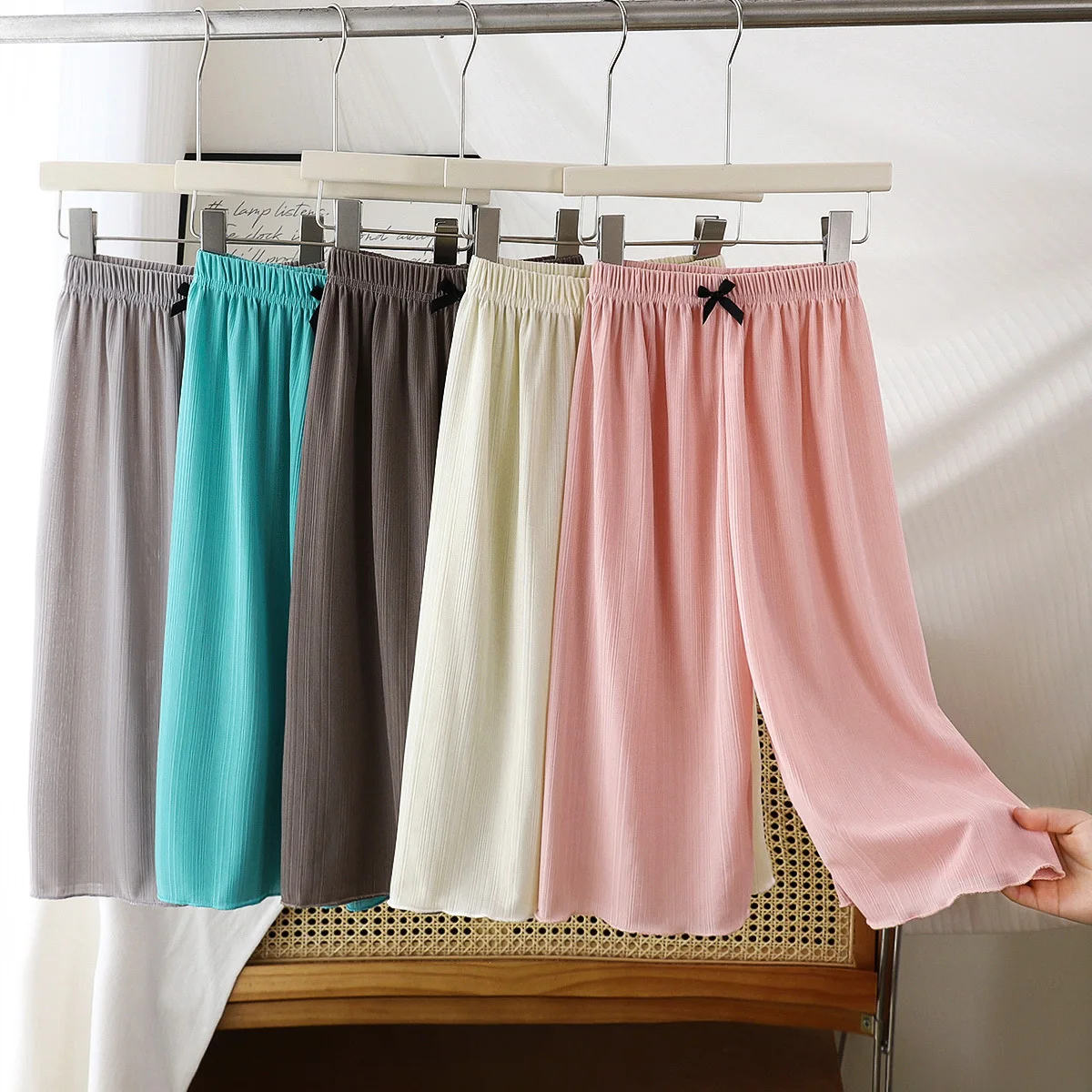 Girls Summer Loose Straight Long Pant Solid Color Thin Trousers For Children