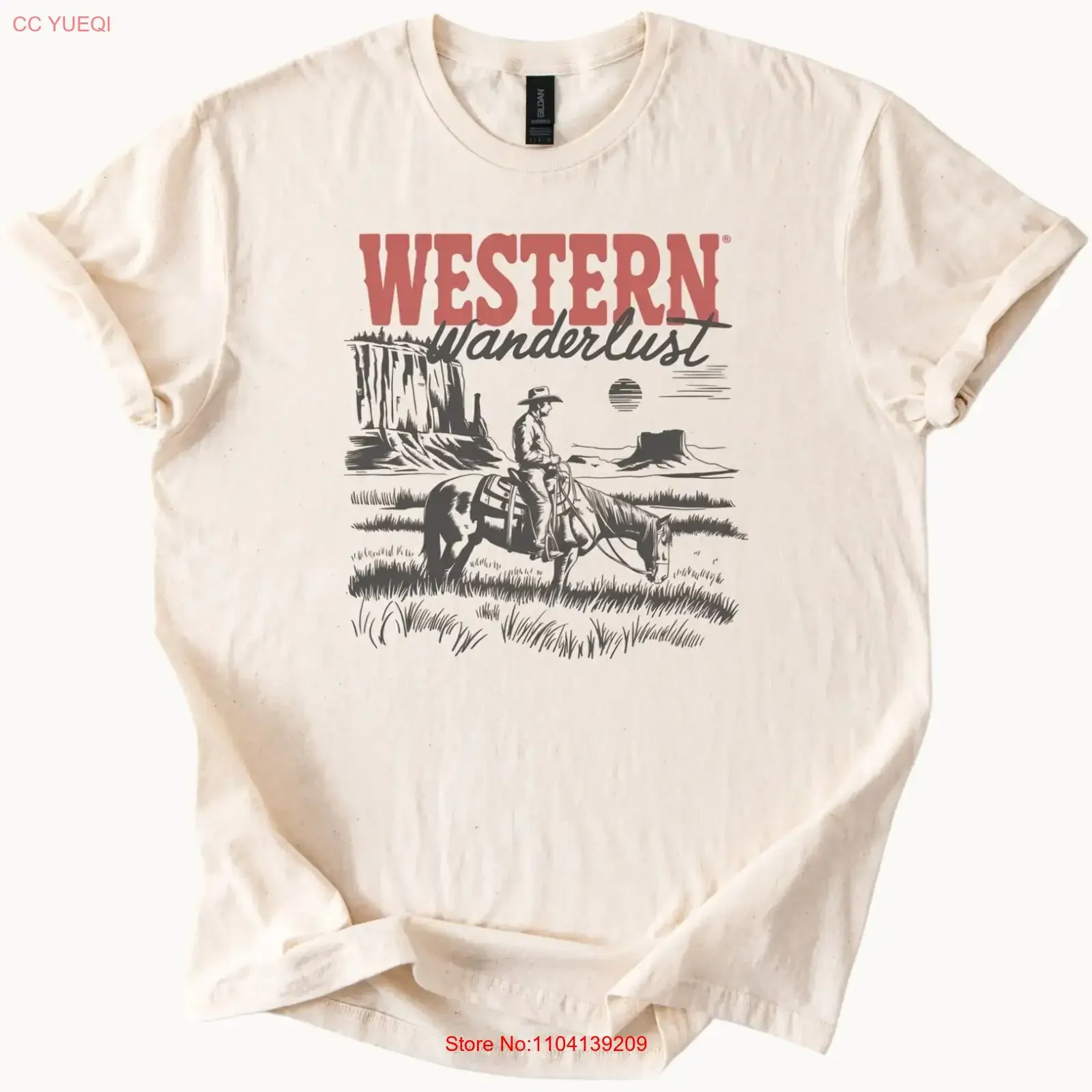 Western Cowboy Desert Rider T Shirt WanderlusT vintage Washed homme Versatile streetwear Stretched Top For Everyday Wear