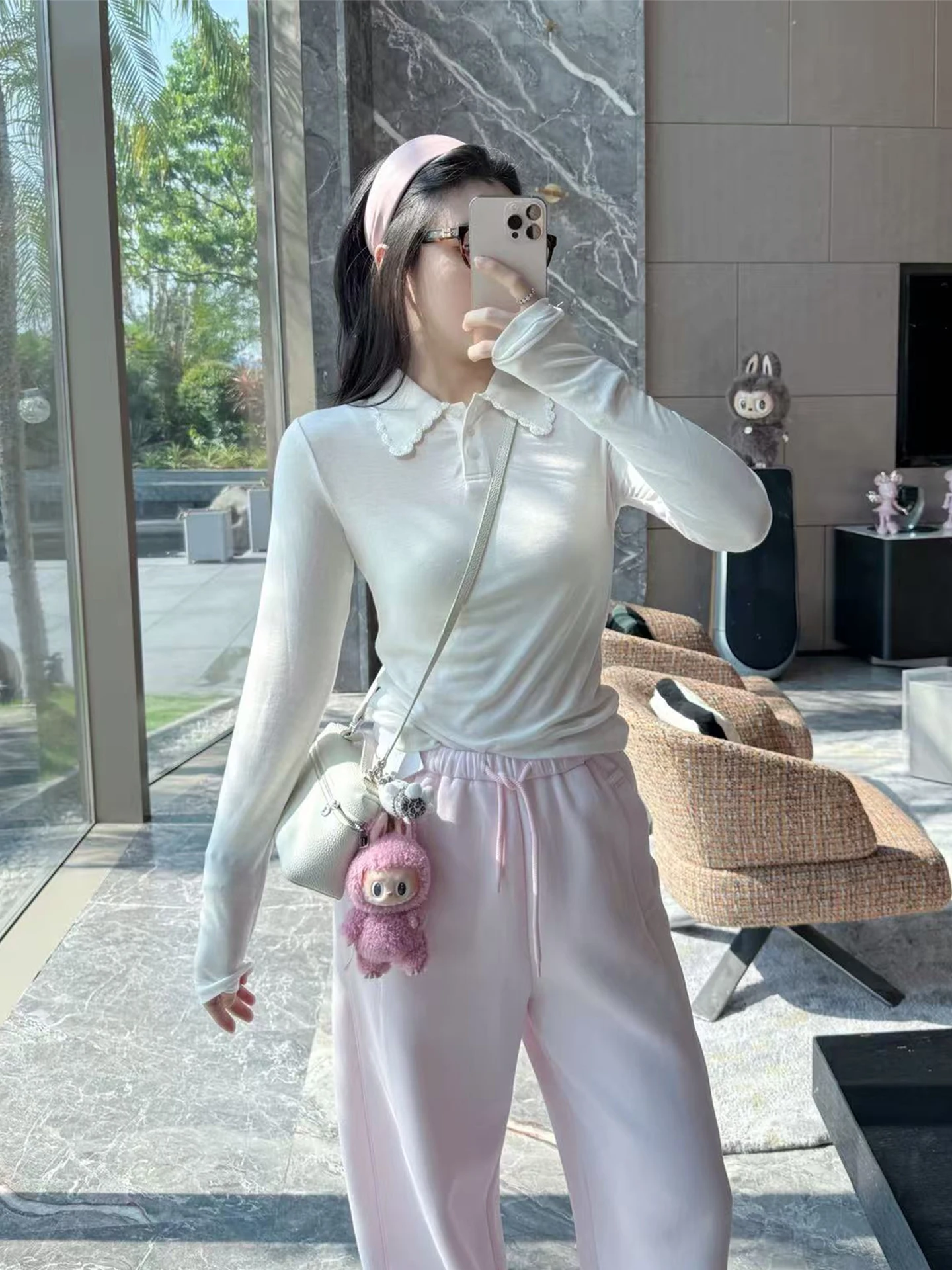 

Женская шерстяная футболка с длинным рукавом и кружевной отделкой в стиле ретро, универсальный крой, для осени и весны, для активного отдыха