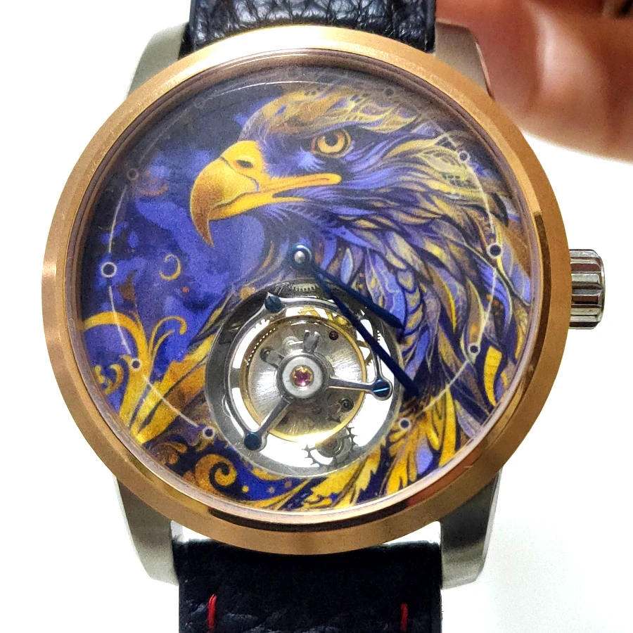 flying tourbillon mechanical watch handwind design eagle beast for man determined Back transparent