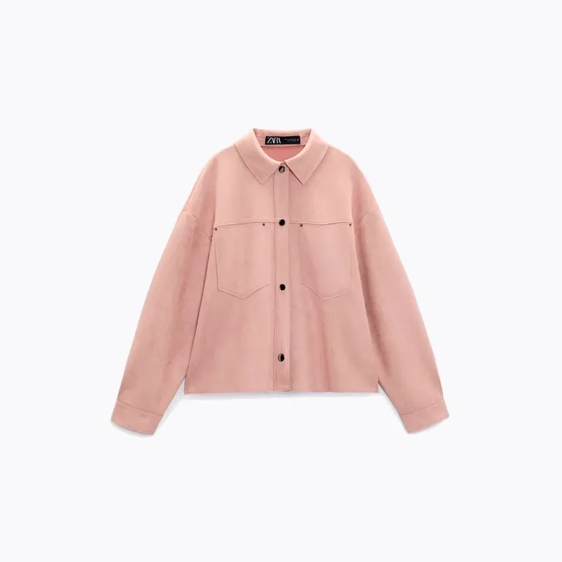 

Autumn Women's Long Sleeve Stand Collar Faux Velvet Texture Short Shirt Jacket Versatile Loose Fit Regular Length Other Material