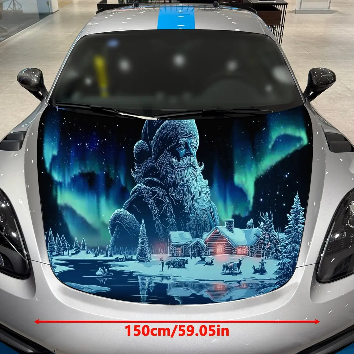 Integrated Scene Santa Claus Car Vinyl Wrap, PVC Material Waterproof Car Hood Sticker, Self-Adhesive Scratch-Resistant Stickers