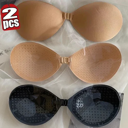 Imagen 2 del producto 1/2 unidad de sujetador Invisible de realce para mujer, sujetador sin tirantes con espalda descubierta, Bralette con cierre frontal sin costuras, ropa interior autoadhesiva de silicona adhesiva
