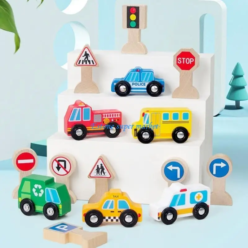 090b Buntes Fahrzeugspielzeugmodell und Verkehrszeichen für Boy Girls Street Stall Pedlar Easy Assemble für Kinder Baby