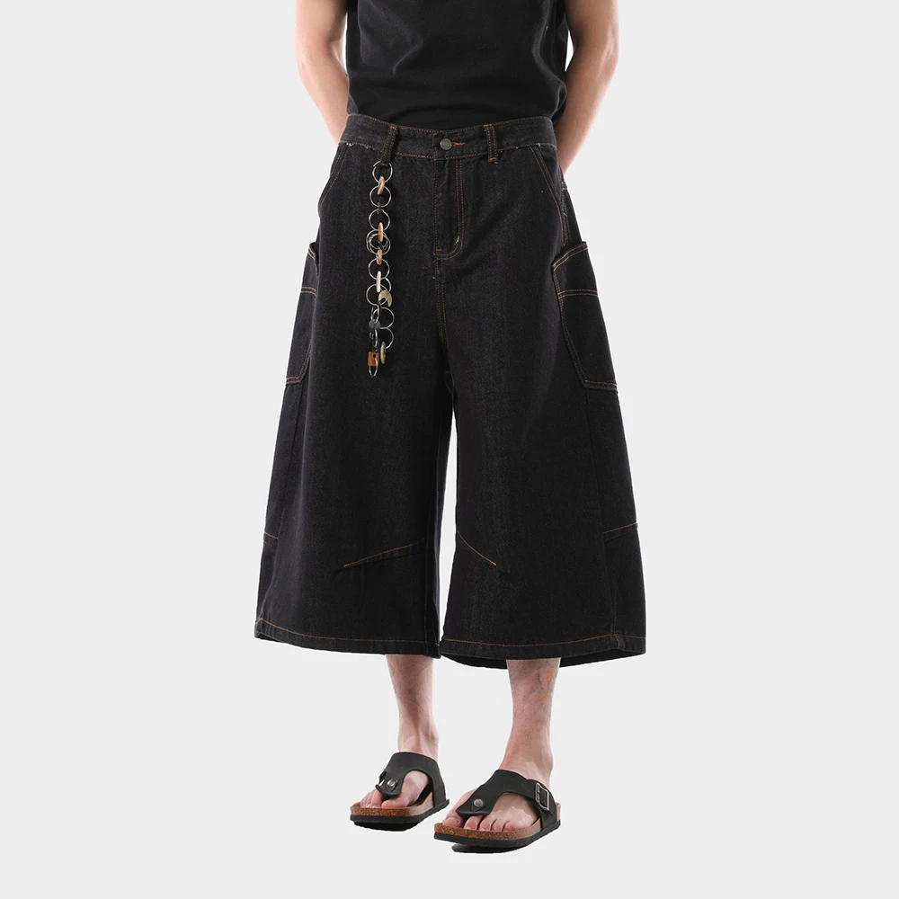 

Men's Solid Color Straight Wide-Leg Cropped Jeans American Retro Fashion Trend Street Hip-Hop Loose Casual Niche Men's Bottoms