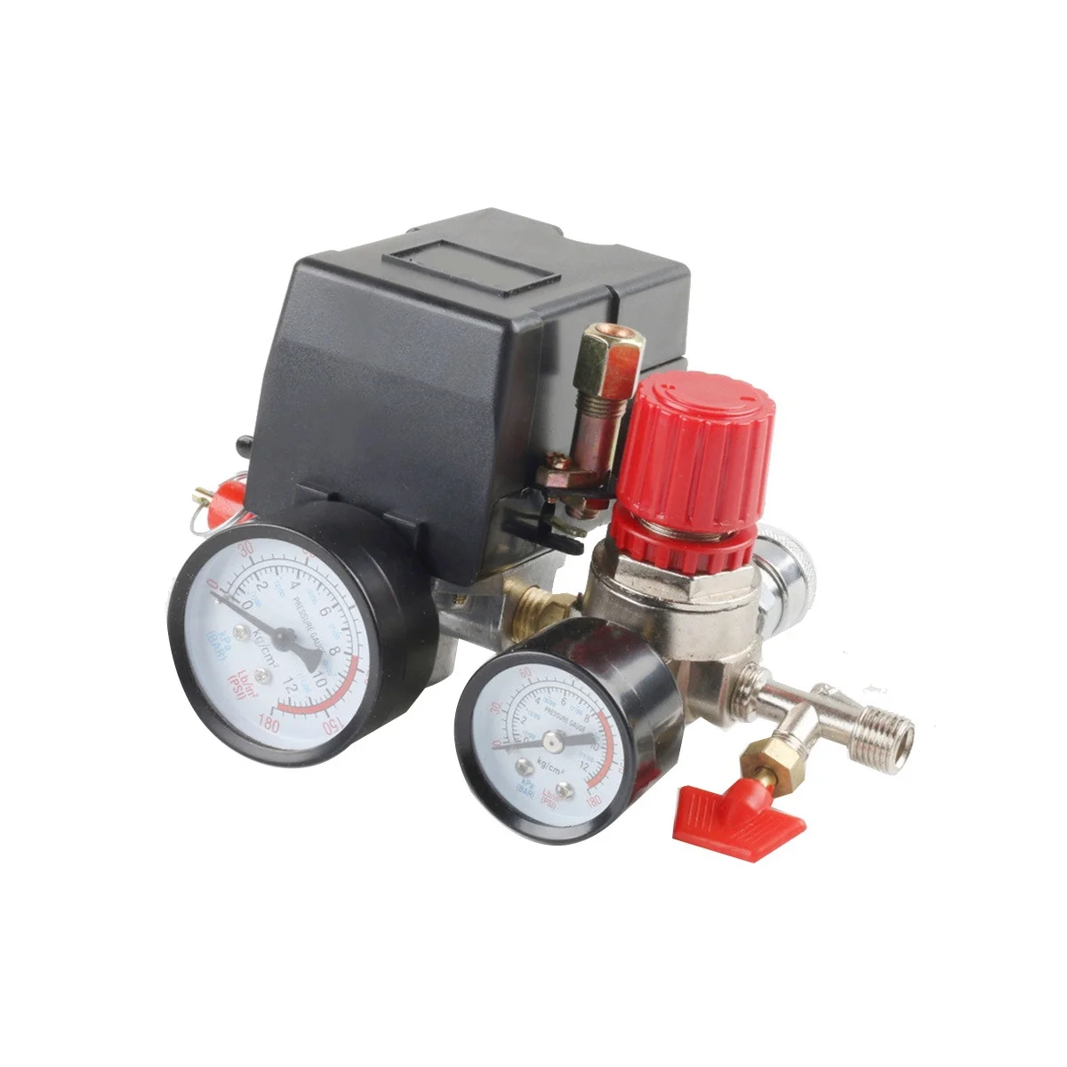 Air Compressor Pressure Switch Pressure W/Valve Control Regulators Gauge 90-120PSI 4 Port Safety Valve Air Compressor