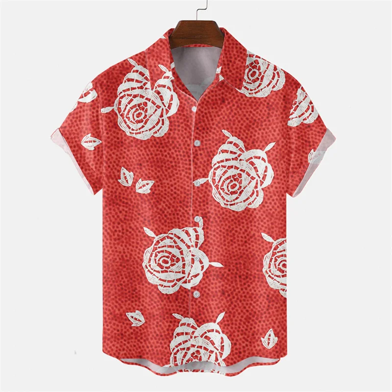 Valentine's Day 3d Print Shirt Men Women Love Flowers Summer Short Sleeve Tees Fashion Floral Button Lapel Blouse Street Tops