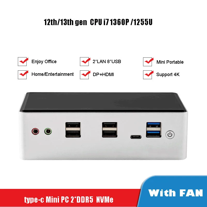 Mini pc i7 1360p i5 1340p, 2x ddr5 4800mhz, 2x nvme, janelas 11, portátil, micro caixa de tv, htpc, wifi6, nuc, 1255u