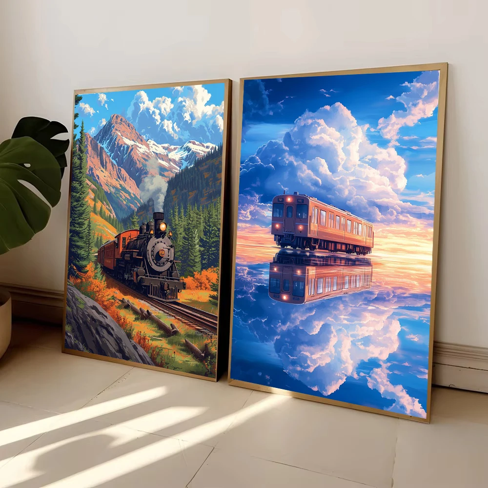 Japanese Street Train Scenery Sakura Poster Print Architecture Wave Moon Canvas Painting Wall Art  Mural Modern Room Home Decor