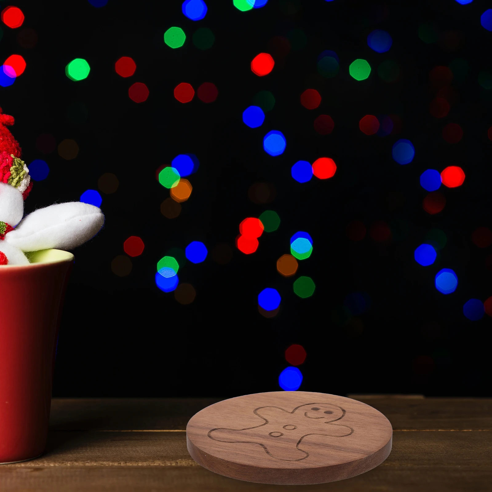 

Круглый деревянный рождественский коврик ручной работы с пряничным человечком, коврик для чашки, устойчивый защитный коврик для стола, зимний праздничный коврик для кофе