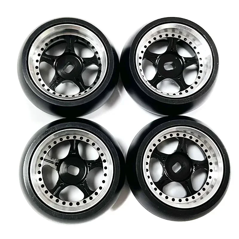 4 Pcs  Rubber Drift Tyre Hard Anodized Wheel Rims for Wltoys K969 K989 P929 1:28 Scale RC Car Replacement Accessory Parts