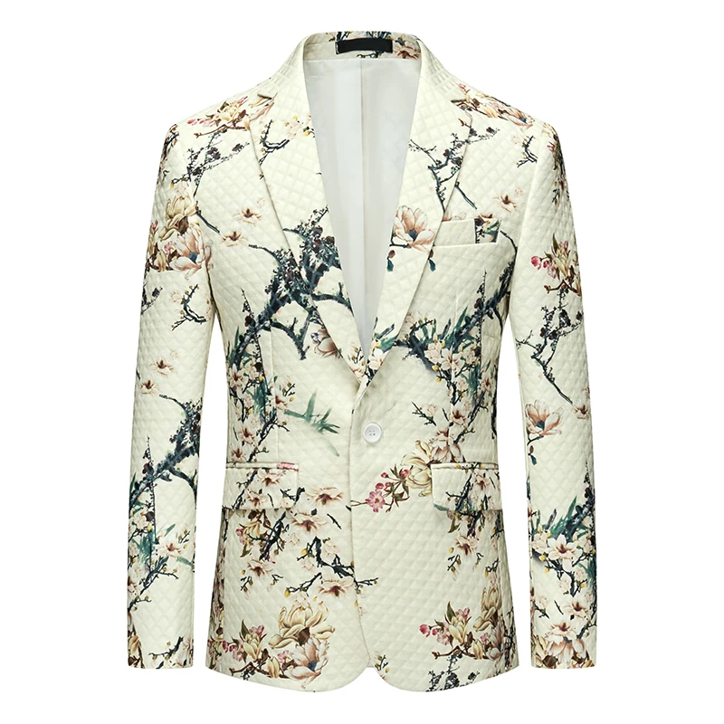 

Embroidered Floral Men's Suit Jaet Faionable Slim Fit Stage Performance High-End Feel Busin Casual Long Sve Coat