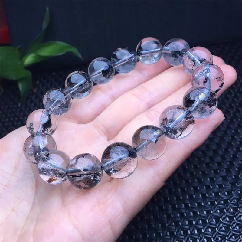 10MM Natural Black Herkimer Diamond Bracelet Reiki Healing Fengshui Stone Fashion Jewelry For Women Holiday Gift 1PCS