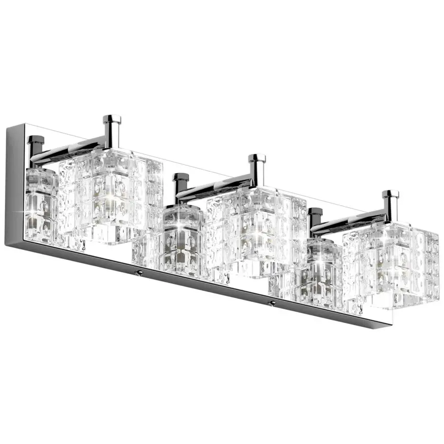 

3 Lights Crystal Bathroom Vanity Light Modern LED Chrome Vanity Light Fixtures for Bathroom Over Mirror