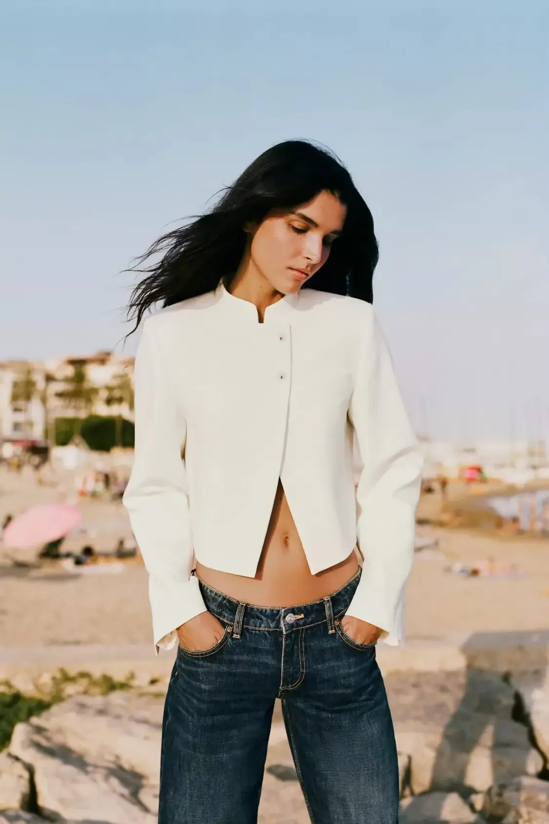 

Simple ort Svel Women's Suit Jaet Autumn New Arrival oulder Pad Design Long Sve Button up Front Pure Color Com...